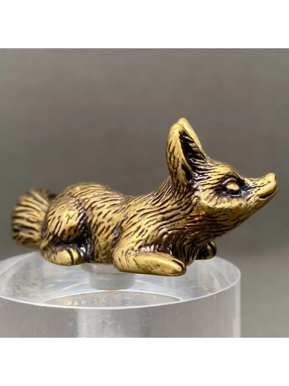 Brass Sleeping Fox Figurine Miniature Wisdom Totem Altar Decor‎ Spirit Animal